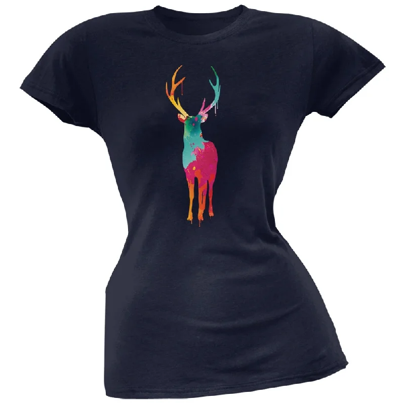 Scoop Neck T-ShirtsSplatter Deer Navy Soft Juniors T-Shirt