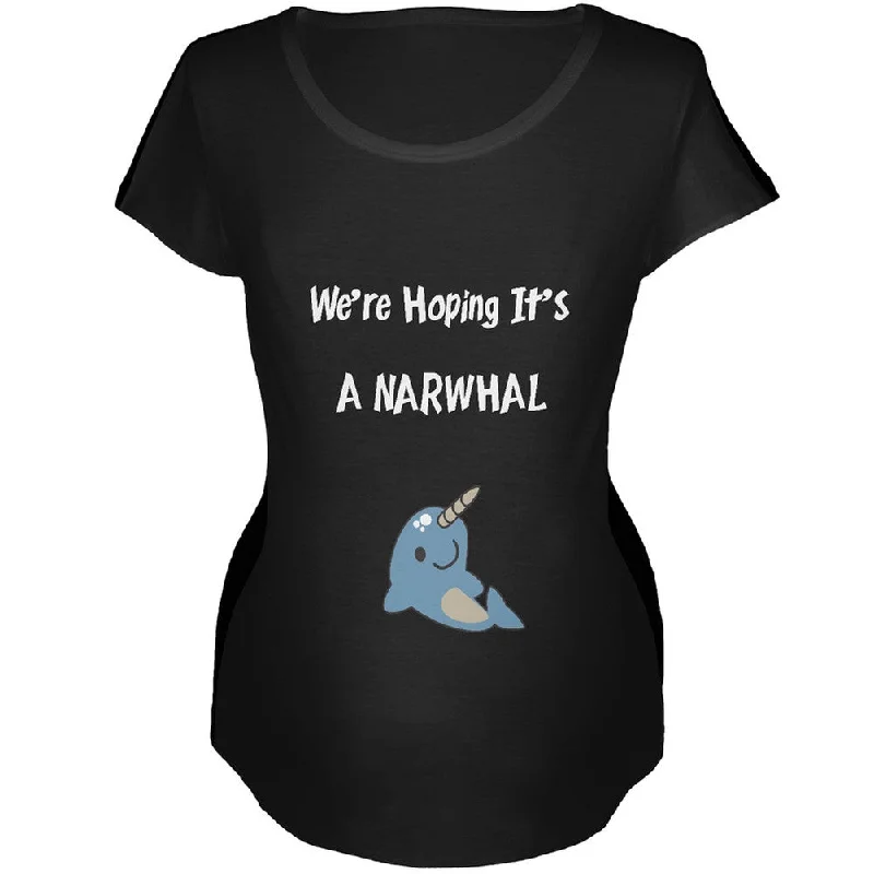 Sleep T-ShirtsWe're Hoping It's A Narwhal Black Maternity Soft T-Shirt