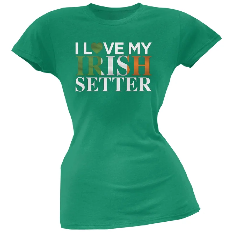 Recycled Fabric T-ShirtsSt. Patricks Day - I Love My Irish Setter Kelly Green Soft Juniors T-Shirt