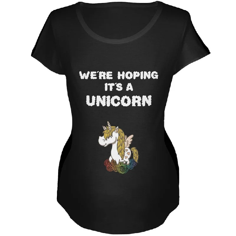 Travel T-ShirtsWe're Hoping It's a Unicorn Black Maternity Soft T-Shirt