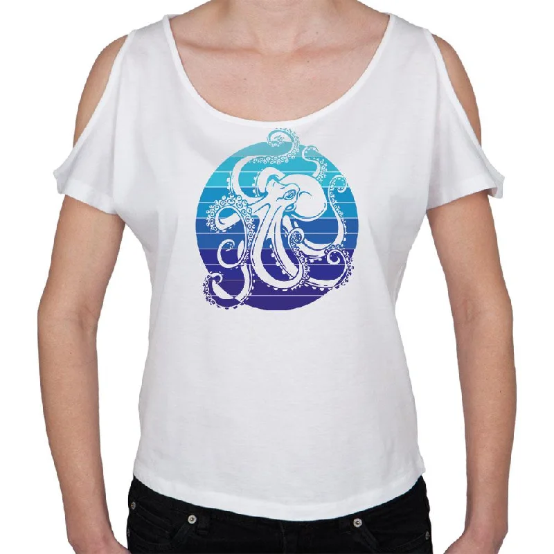 Cotton T-ShirtsKraken Octopus Ocean Retro Sunset Circle Open Shoulder Juniors T Shirt