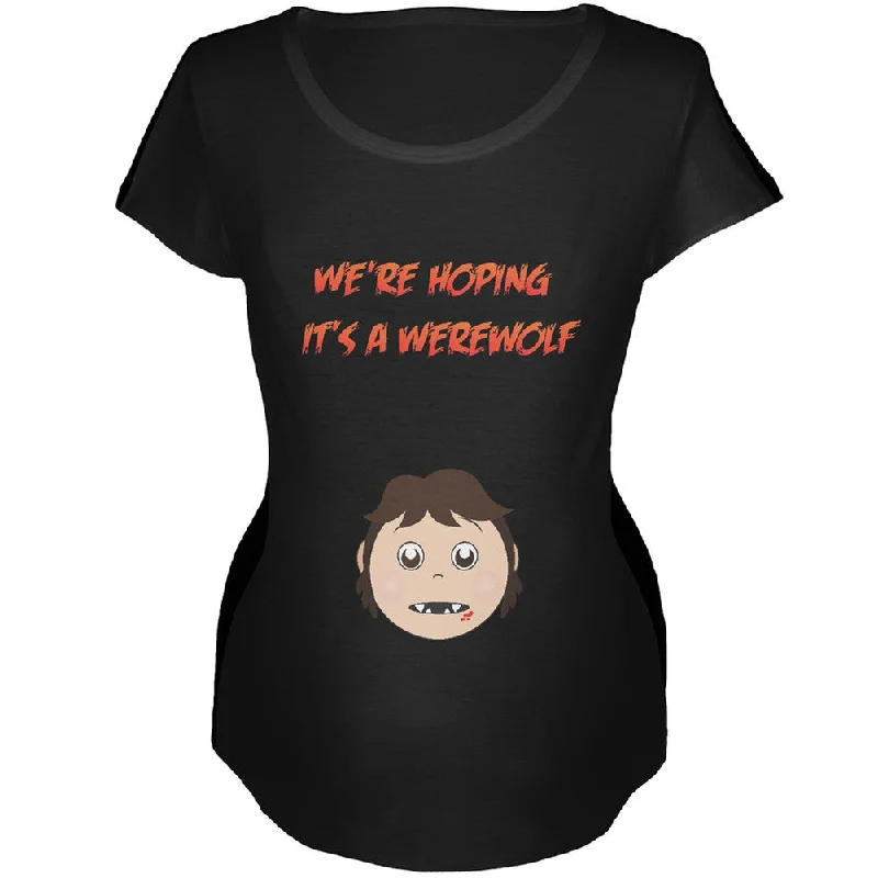 Work T-ShirtsWe're Hoping It's a Werewolf Black Maternity Soft T-Shirt