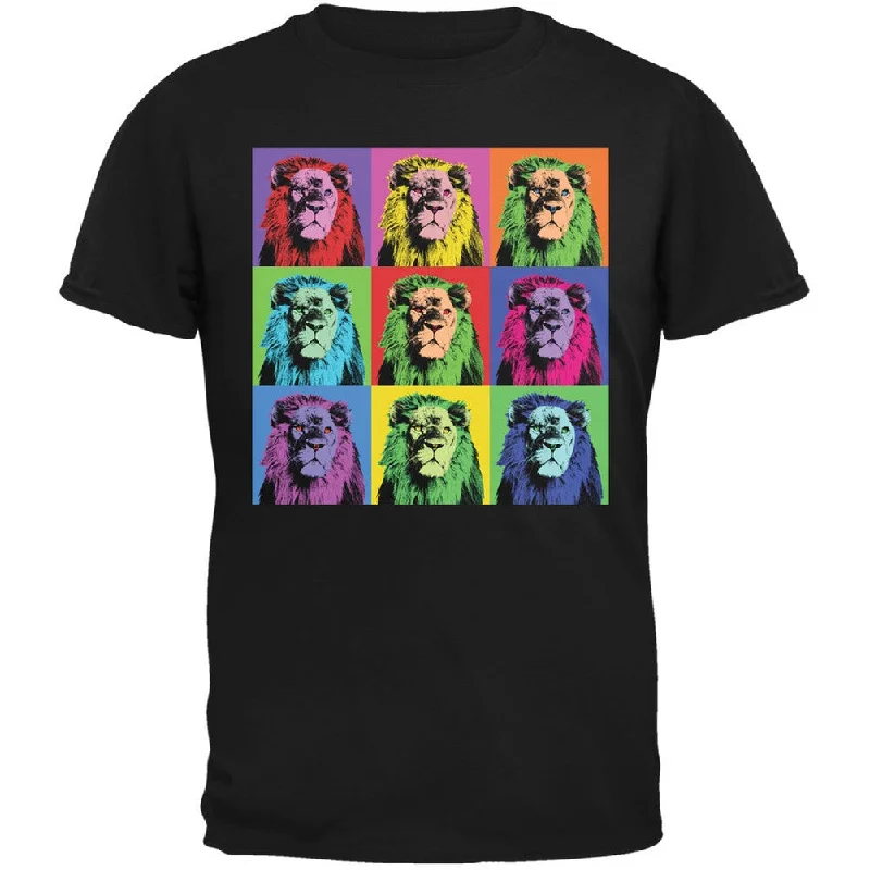 Sleep T-ShirtsLion Pop Art Repeating Squares Black Adult T-Shirt