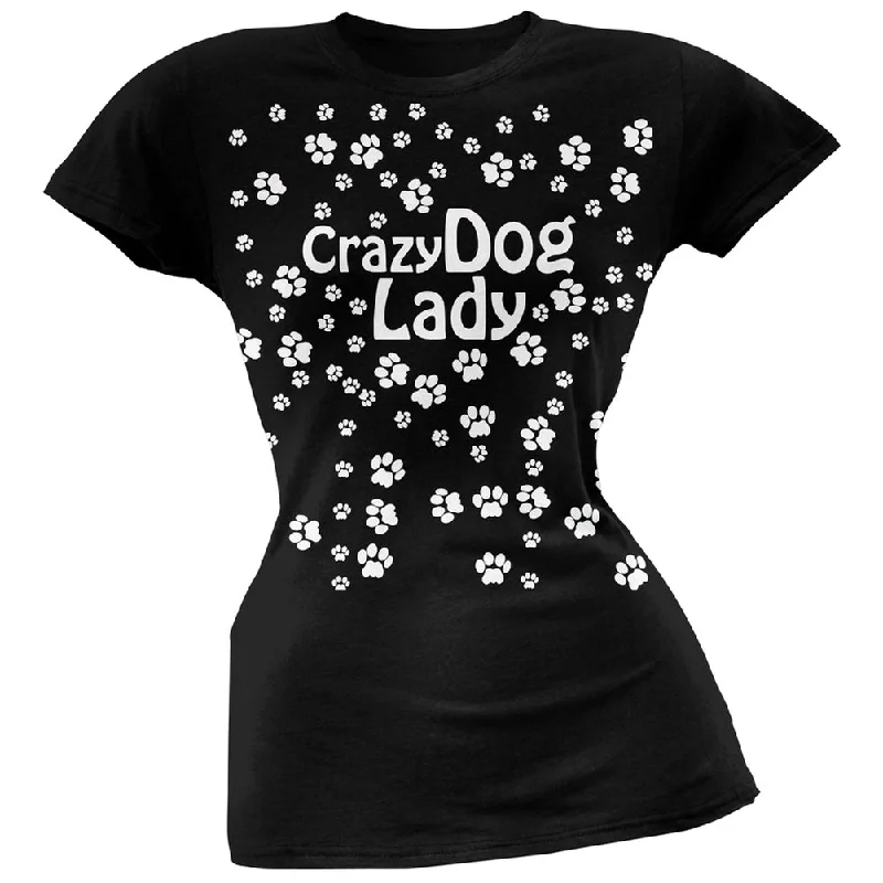 Quick-Dry T-ShirtsCrazy Dog Lady Paw Prints Black Soft Juniors T-Shirt