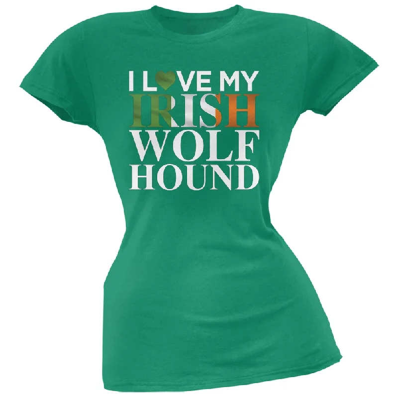 Hemp T-ShirtsSt. Patricks Day - I Love My Irish Wolfhound Kelly Green Soft Juniors T-Shirt