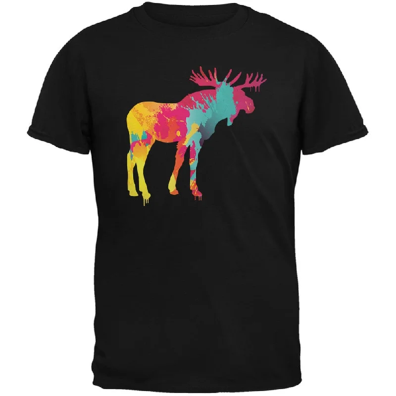 Polyester T-ShirtsSplatter Moose Navy Adult T-Shirt