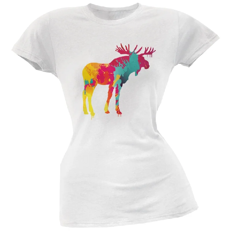 College T-ShirtsSplatter Moose White Soft Juniors T-Shirt