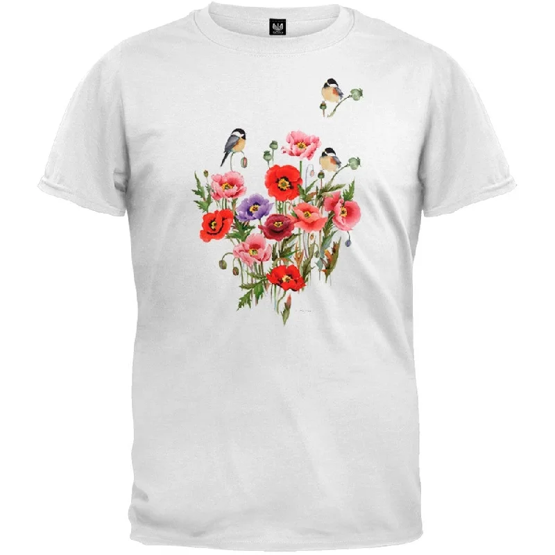 Hiking T-ShirtsChickadee Floral White T-Shirt