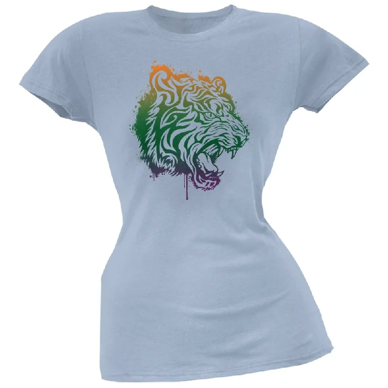 Asymmetrical T-ShirtsSplatter Tiger Light Blue Soft Juniors T-Shirt