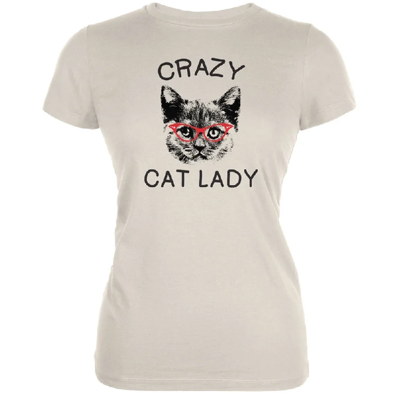 Glitter T-ShirtsCrazy Cat Lady With Glasses Cream Soft Juniors T-Shirt