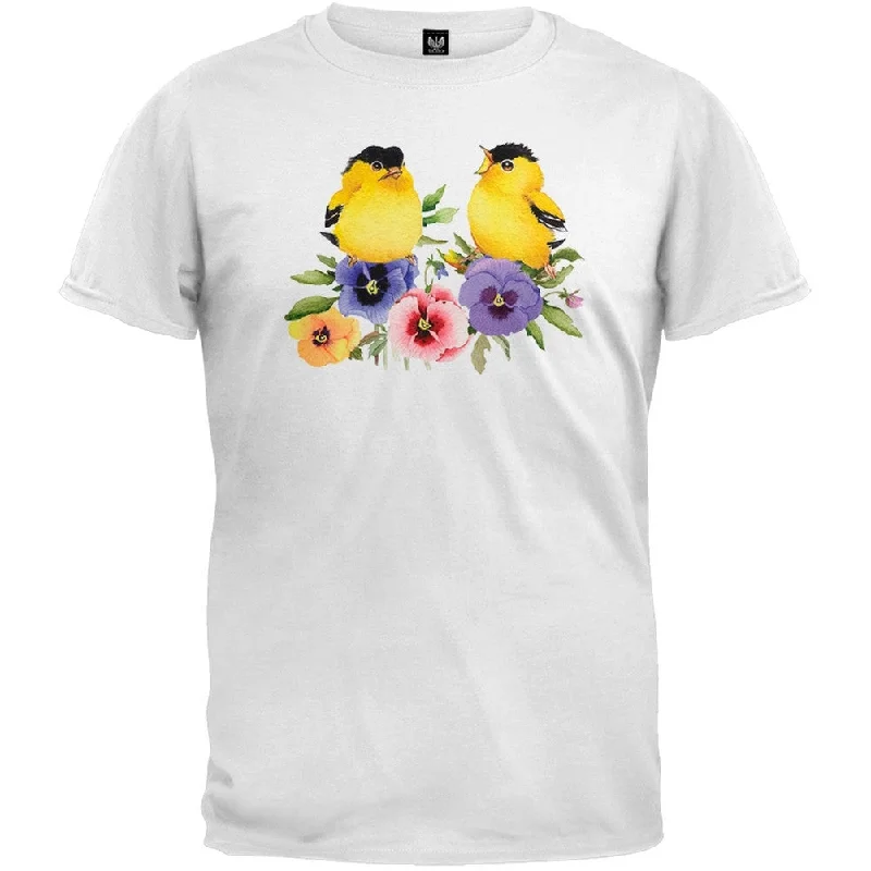 Yoga T-ShirtsGoldfinches and Pansies White T-Shirt