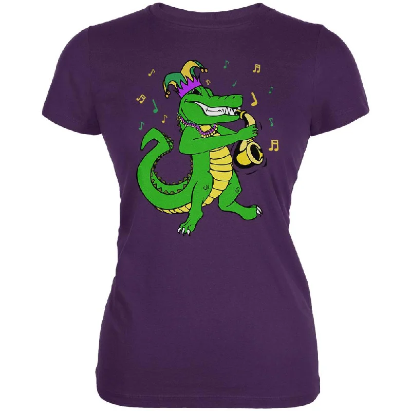 Layered T-ShirtsMardi Gras Alligator Playing Saxaphone Jester Jazz Juniors Soft T Shirt