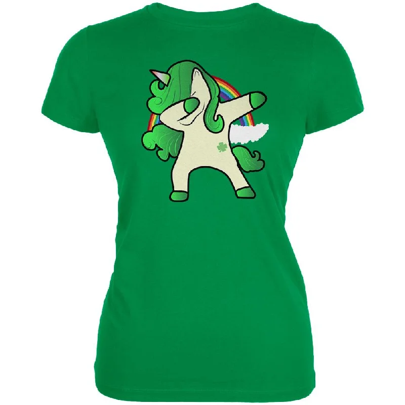 V-Neck T-ShirtsSt. Patrick's Day Irish Dabbing Unicorn Juniors Soft T Shirt