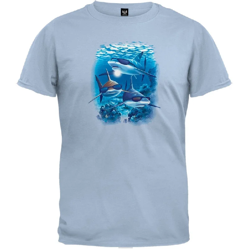 Distressed T-ShirtsSharks With Sunglasses Light Blue T-Shirt