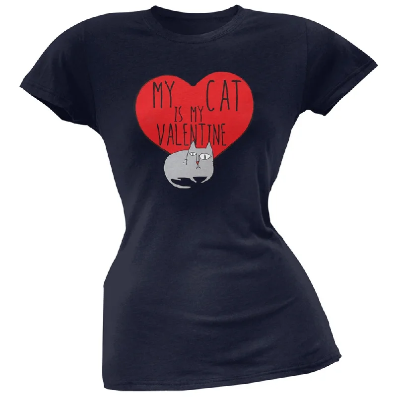 Logo T-ShirtsValentine's Day - My Cat Is My Valentine Navy Soft Juniors T-Shirt