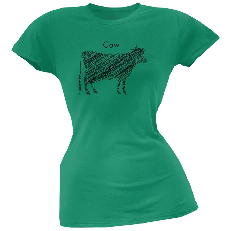 Compression T-ShirtsCow Scribble Drawing Kelly Green Juniors Soft T-Shirt