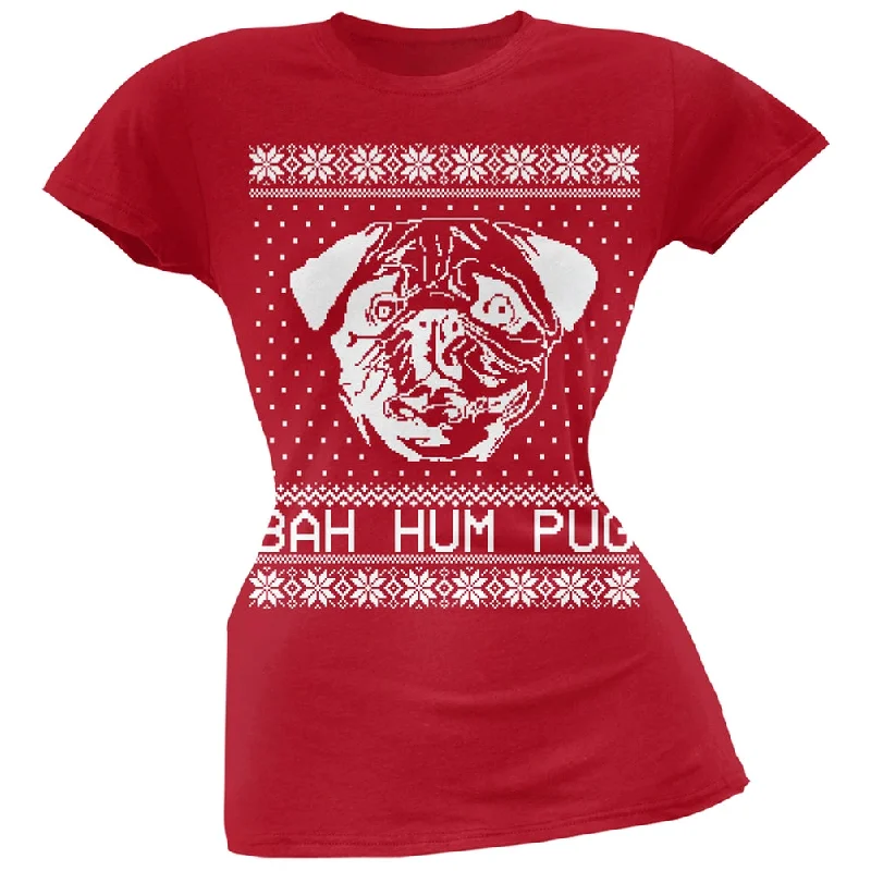 Luxury T-ShirtsBah Hum Pug Ugly Christmas Sweater Red Soft Juniors T-Shirt