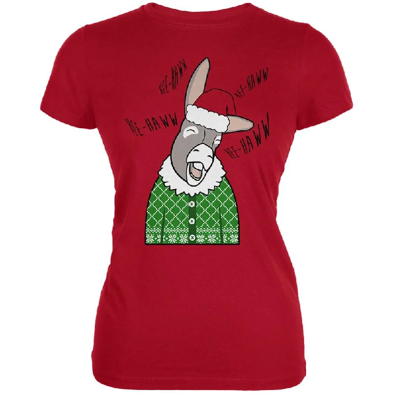 Distressed T-ShirtsItalian Christmas Donkey Hee-Haw Funny Cute Juniors Soft T Shirt