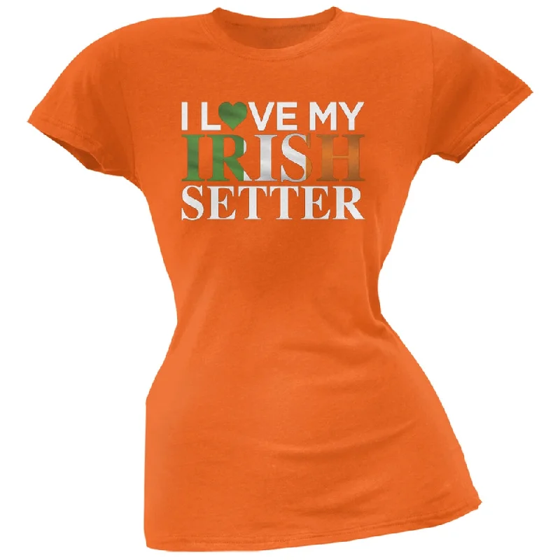 Jersey T-ShirtsSt. Patricks Day - I Love My Irish Setter Orange Soft Juniors T-Shirt