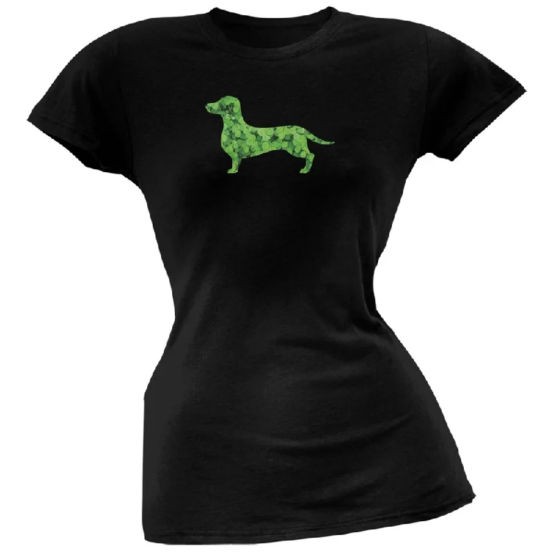 Graphic T-ShirtsSt. Patricks Day - Dachshund Shamrock Black Soft Juniors T-Shirt