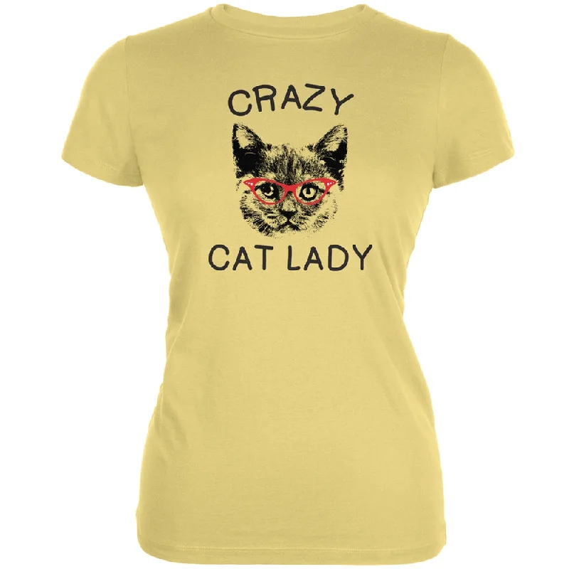 Leather-Paneled T-ShirtsCrazy Cat Lady With Glasses Yellow Soft Juniors T-Shirt