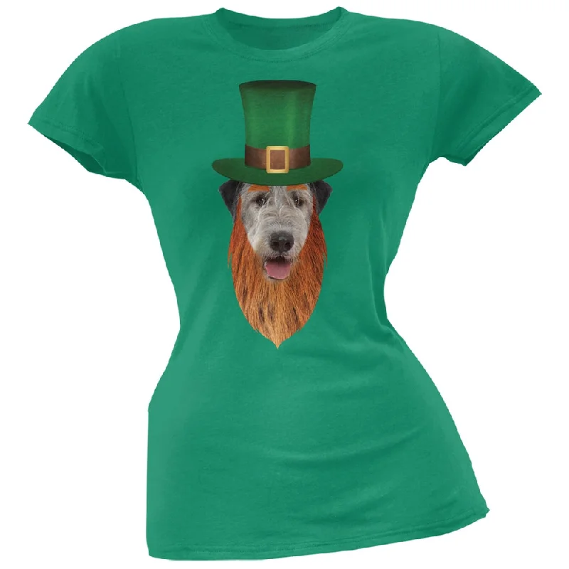 Embroidered T-ShirtsSt. Patricks Day - Irish Wolfhound Leprechaun Kelly Green Soft Juniors T-Shirt