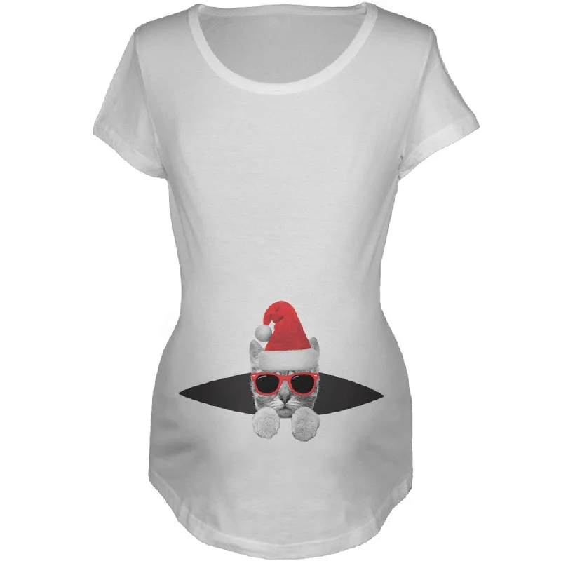 Athletic T-ShirtsPeeking Christmas Cat Women's Maternity T-Shirt