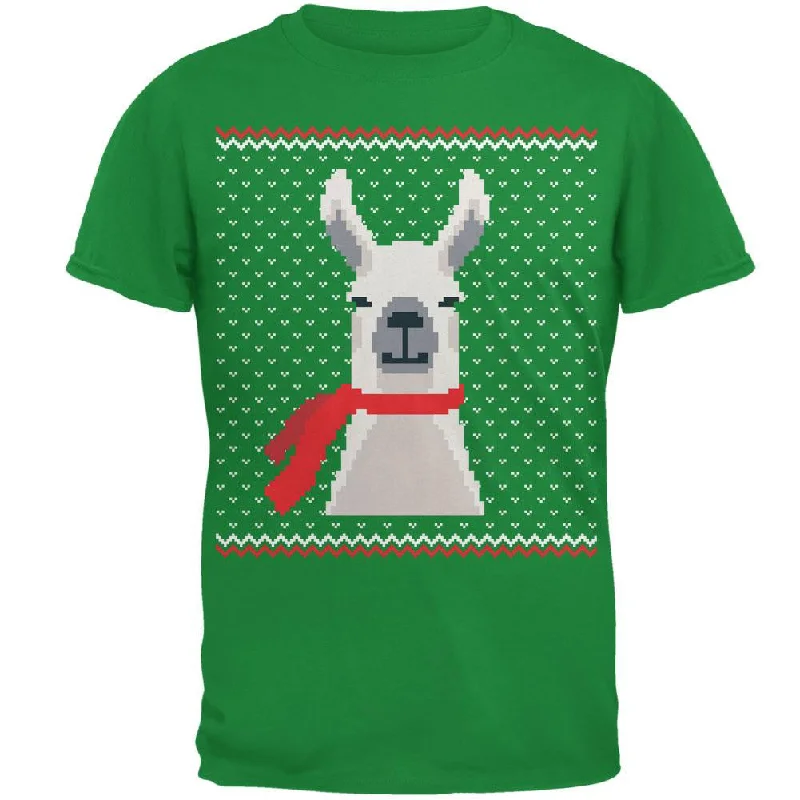 Plush T-ShirtsUgly Christmas Sweater Big Llama Irish Green Adult T-Shirt