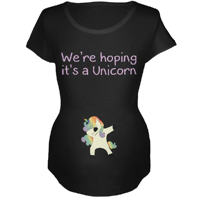 Ribbed Cuff T-ShirtsWe're Hoping It's A Dabbing Unicorn Maternity Soft T Shirt