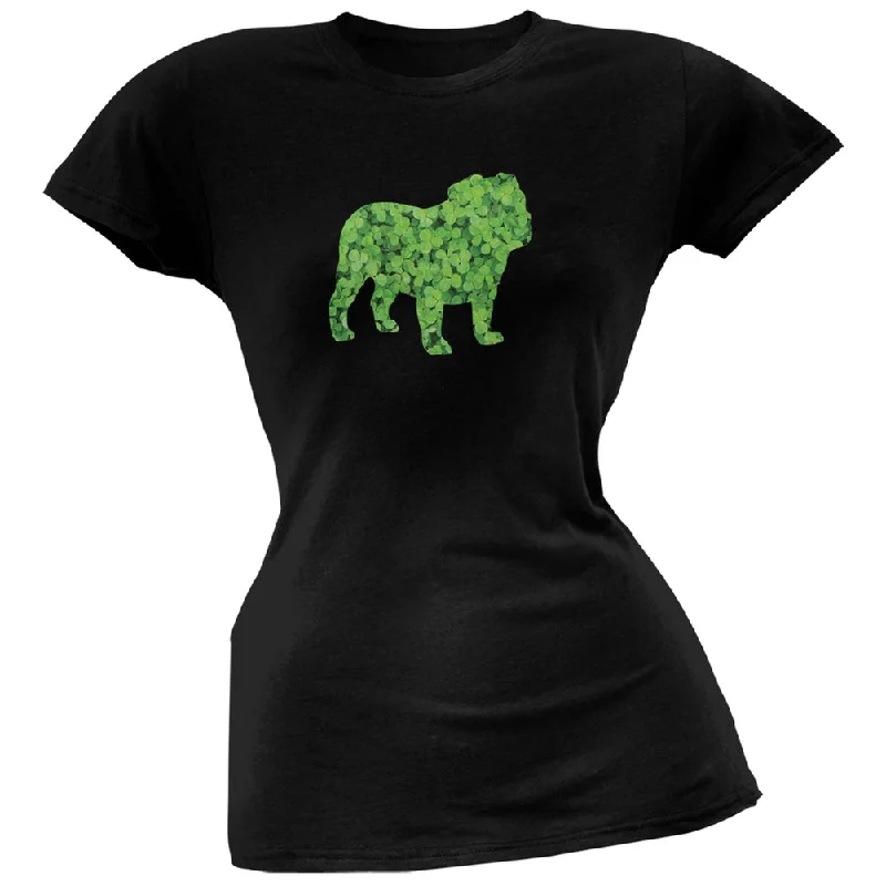 Vintage T-ShirtsSt. Patricks Day - Bulldog Shamrock Black Soft Juniors T-Shirt