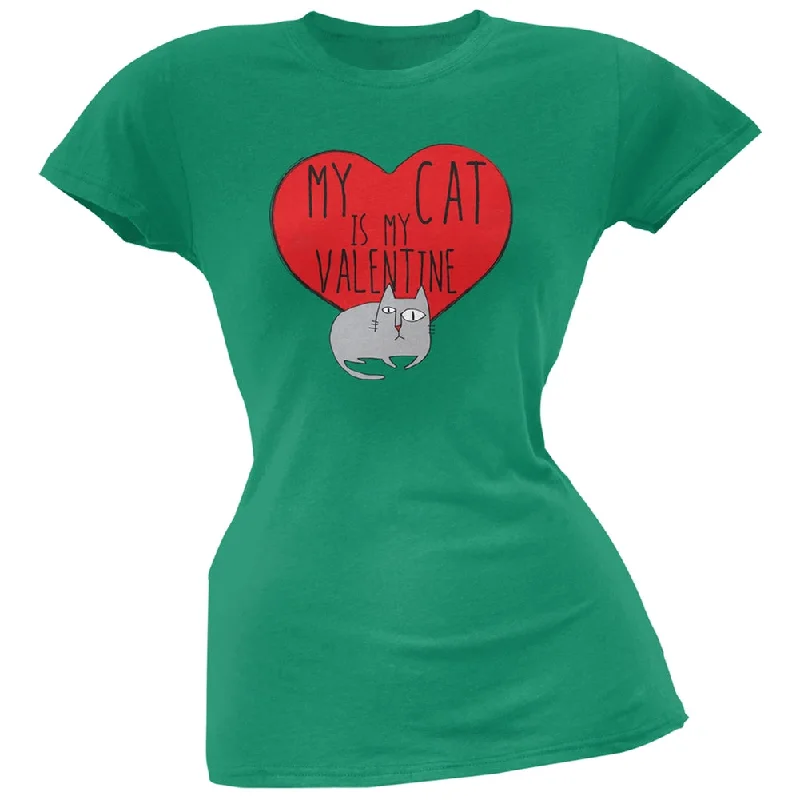 Sports Team T-ShirtsValentine's Day - My Cat Is My Valentine Green Soft Juniors T-Shirt