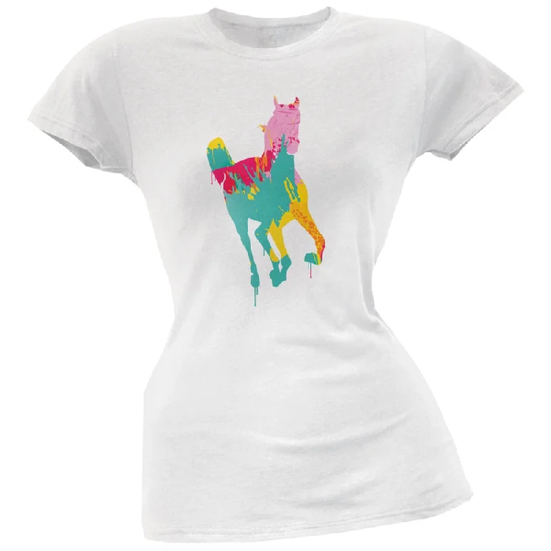 Relaxed Fit T-ShirtsSplatter Horse White Soft Juniors T-Shirt