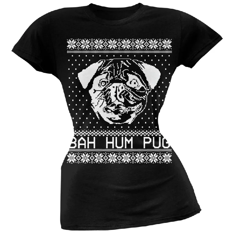 Streetwear T-ShirtsBah Hum Pug Ugly Christmas Sweater Black Soft Juniors T-Shirt