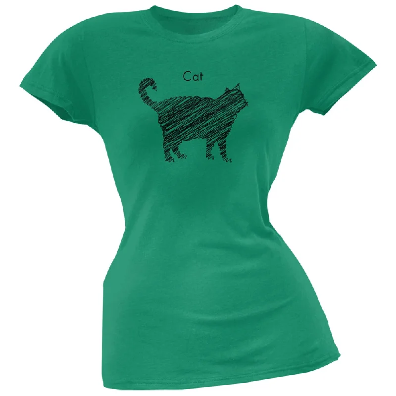 Performance T-ShirtsCat Scribble Drawing Kelly Green Juniors Soft T-Shirt