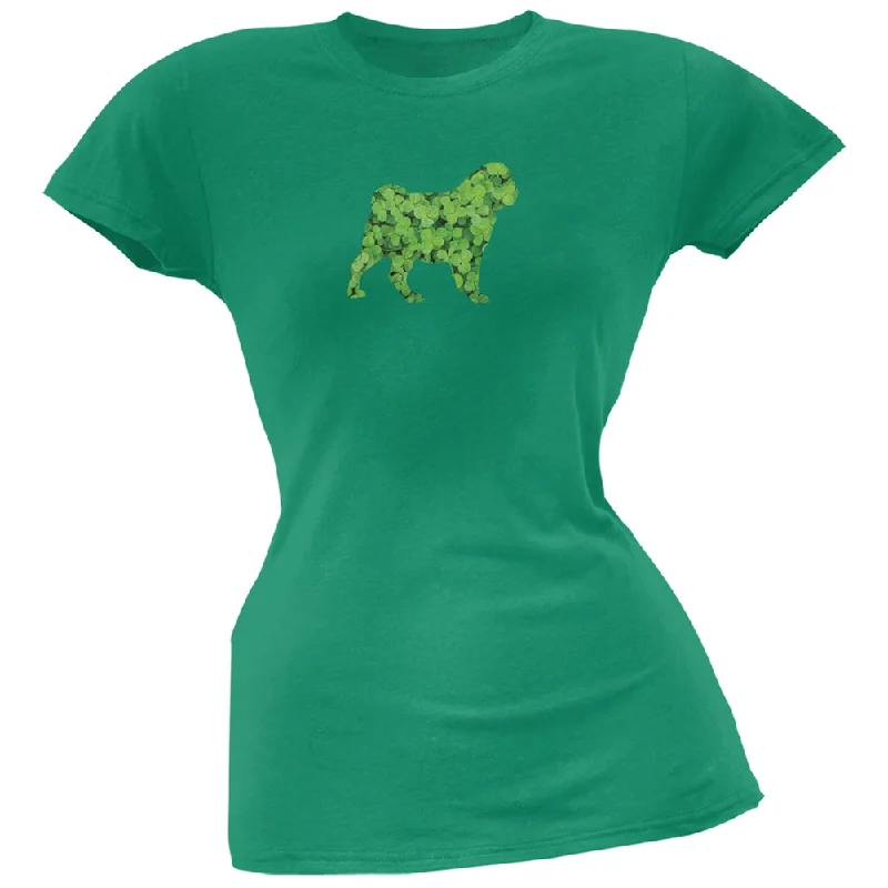 Waterproof T-ShirtsSt. Patricks Day - Pug Shamrock Kelly Green Soft Juniors T-Shirt