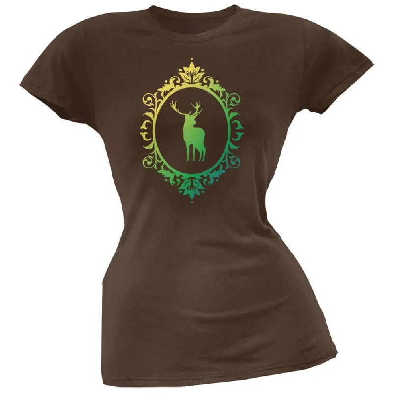 Boat Neck T-ShirtsDeer Silhouette Brown Soft Juniors T-Shirt