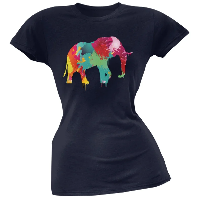 Urban T-ShirtsSplatter Elephant Navy Soft Juniors T-Shirt