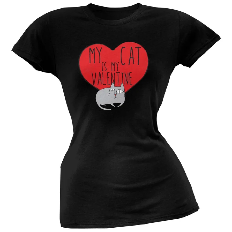 Retro T-ShirtsValentine's Day - My Cat Is My Valentine Black Soft Juniors T-Shirt