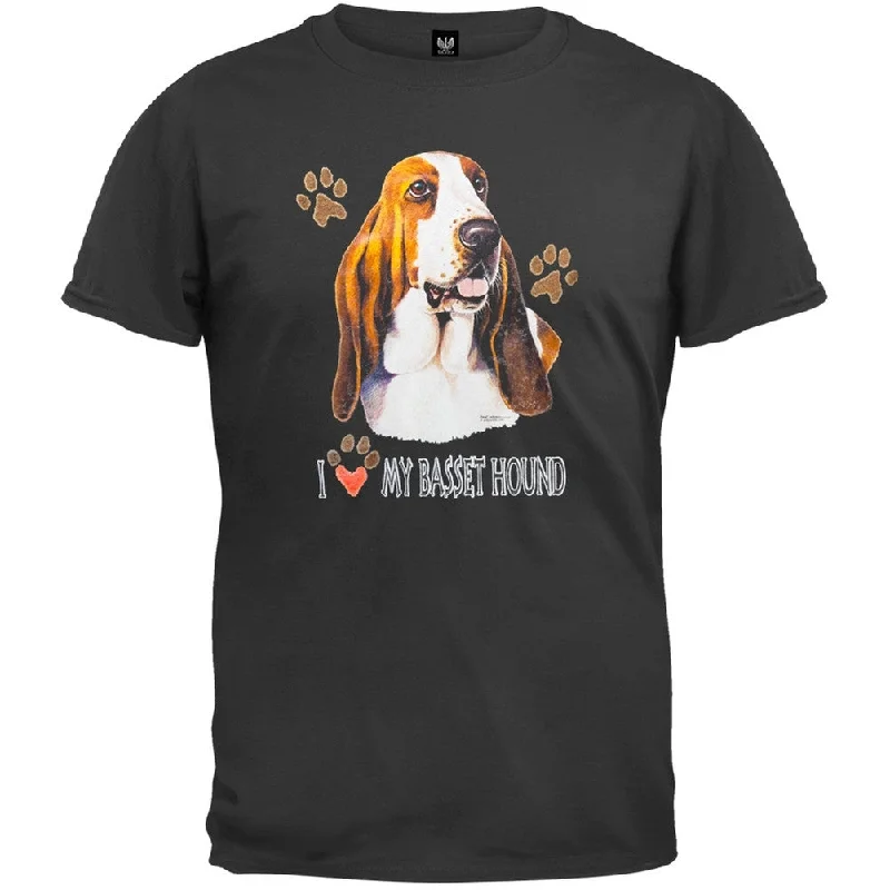 Boat Neck T-ShirtsI Paw My Basset Hound Black T-Shirt