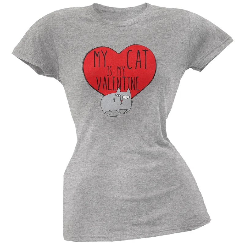 College T-ShirtsValentine's Day - My Cat Is My Valentine Grey Soft Juniors T-Shirt