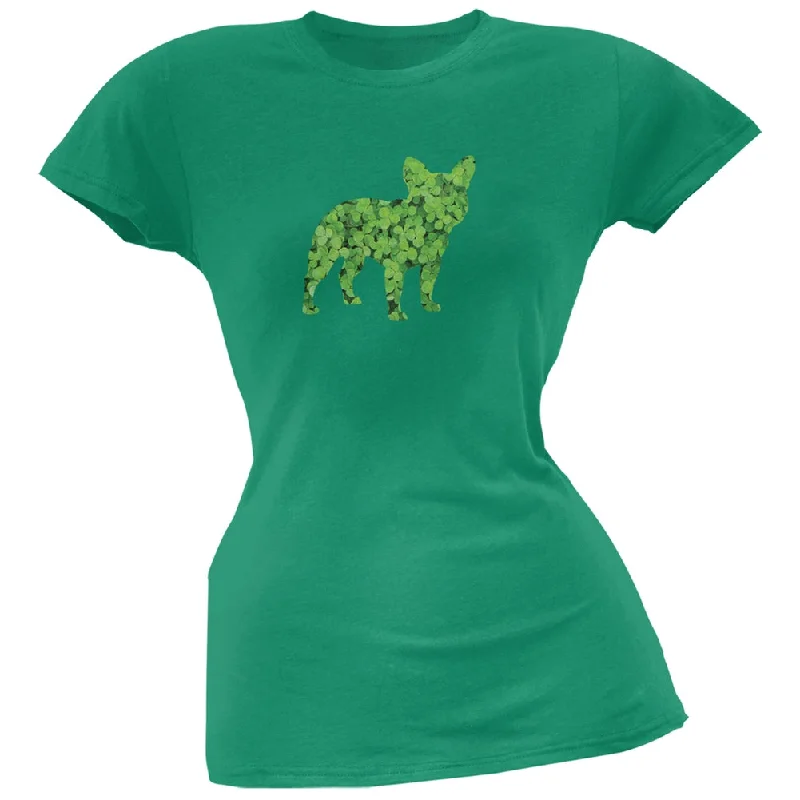 Sheer T-ShirtsSt. Patricks Day - French Bulldog Shamrock Kelly Green Soft Juniors T-Shirt