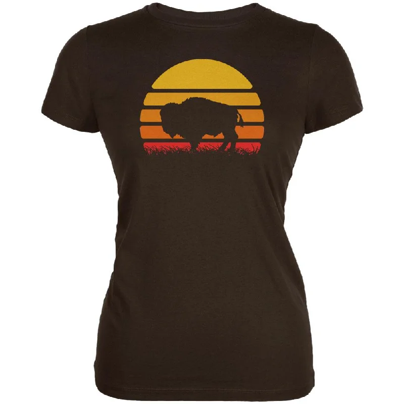 Striped T-ShirtsRetro 70s Sunset Buffalo Bison Juniors Soft T Shirt