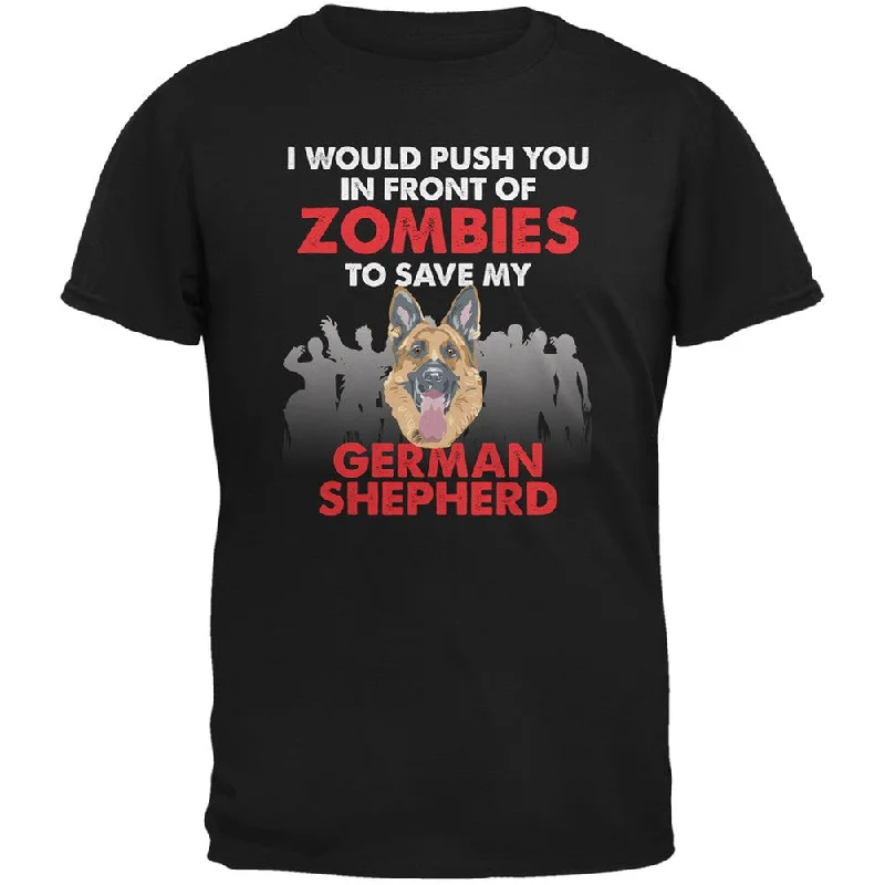 Gym T-ShirtsI Would Push You Zombies German Shepherd Black Adult T-Shirt