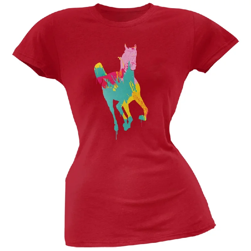 Slim Fit T-ShirtsSplatter Horse Red Soft Juniors T-Shirt