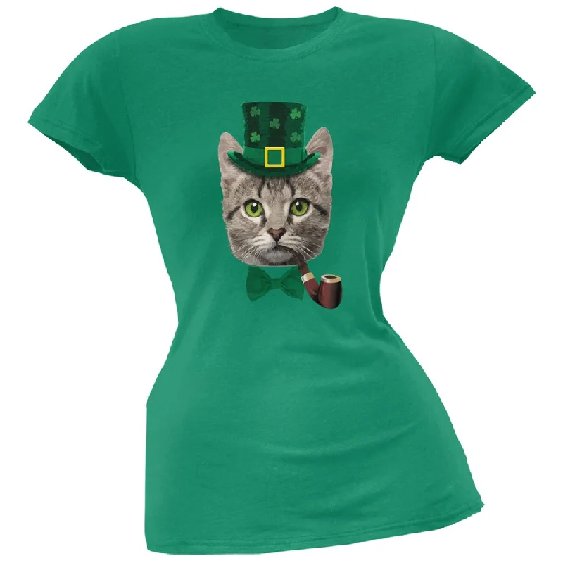 Formal T-ShirtsSt. Patrick's Funny Cat Kelly Green Juniors Soft T-Shirt