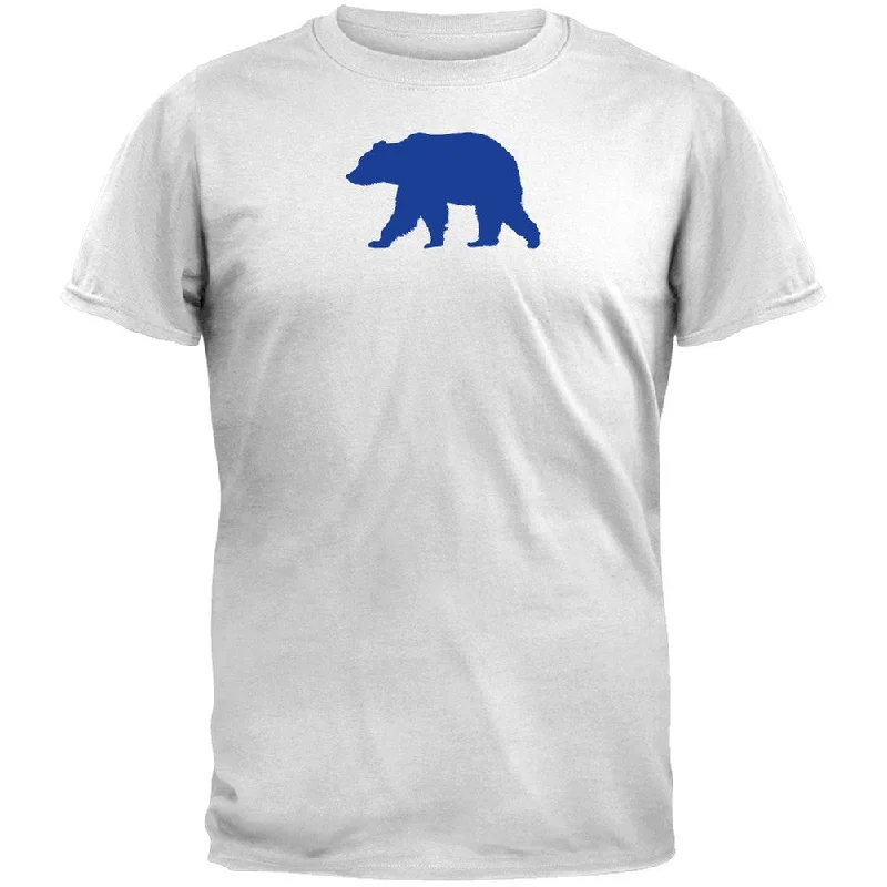 Fleece T-ShirtsWalking Blue Bear Silhouette White T-Shirt