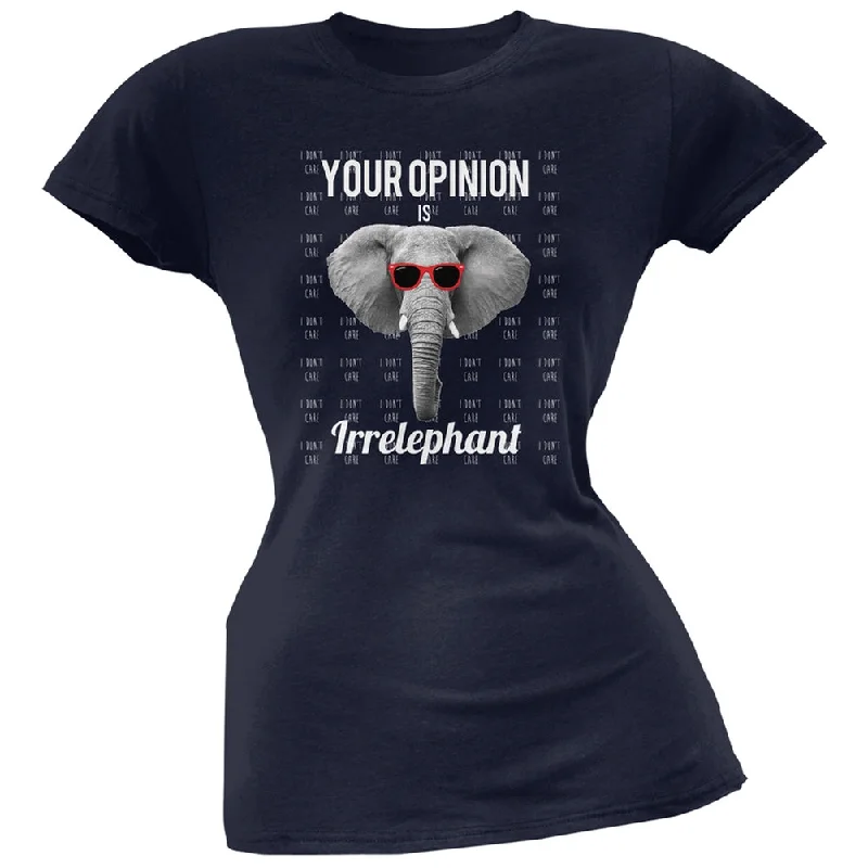 Lace-Up T-ShirtsPaws - Elephant Your Opinion is Irrelephant Navy Soft Juniors T-Shirt