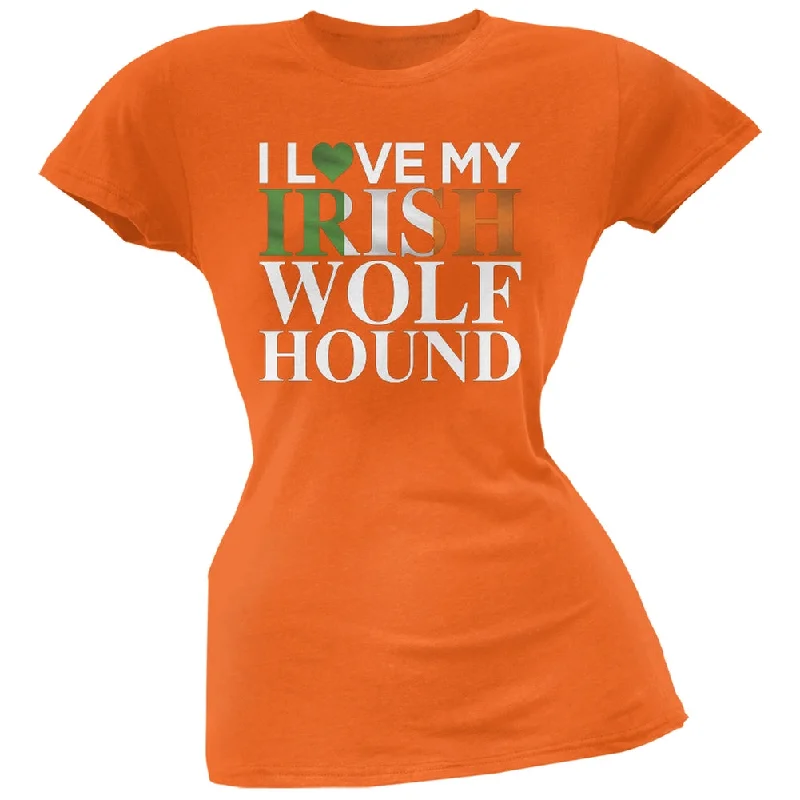 Silk T-ShirtsSt. Patricks Day - I Love My Irish Wolfhound Orange Soft Juniors T-Shirt