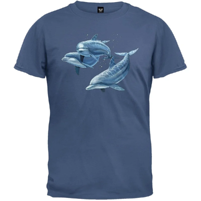 French Terry T-Shirts3DT - Three Dolphins Slate Blue T-Shirt