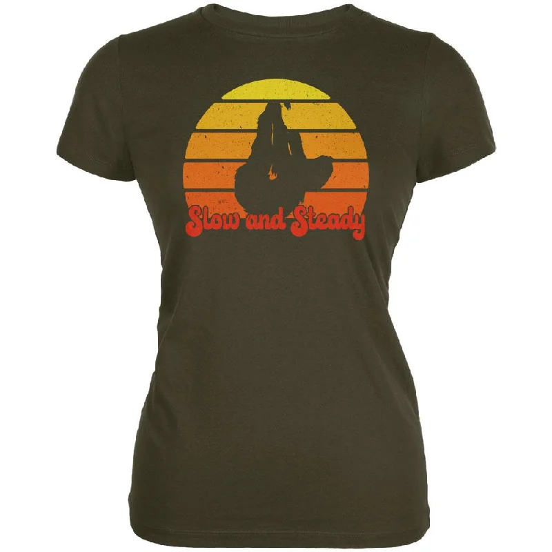 Metallic T-ShirtsSloth Slow and Steady Retro Sunset Juniors Soft T Shirt